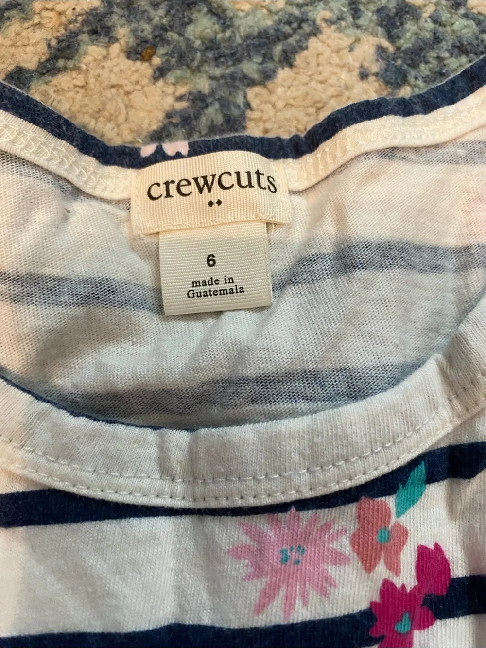 Crewcuts Girls Navy Stripe Floral Long Sleeve Top & Black Plaid Skirt Set